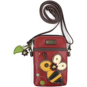Chala Cell Phone Crossbody bag Buzzing Bee Burgundy Whimsical Cottagecore